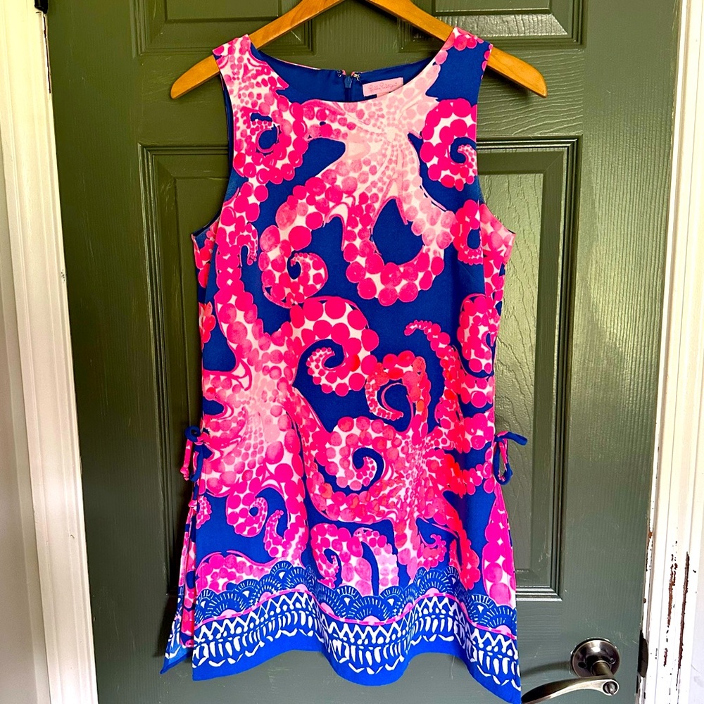 RARE Lilly Pulitzer Donna Shift Romper Ikat Blue Mocean Size 4